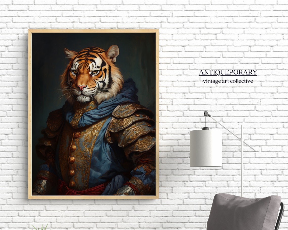 Royal Tiger Warrior Portrait Armor Blue Cloak Regal Style Poster - Image 7