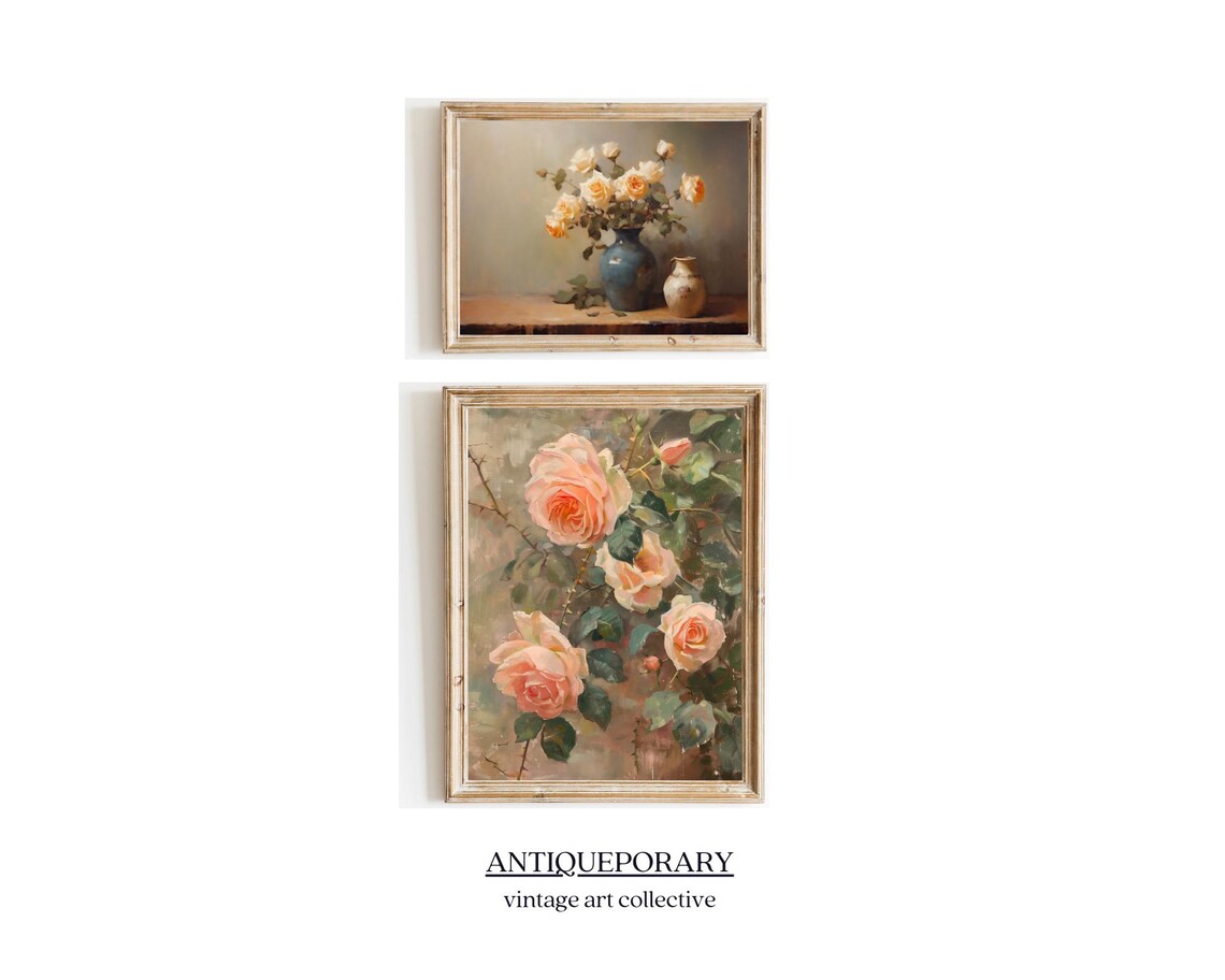 Blush Pink Roses Vintage Floral Oil Painting Soft Botanical Art Poster - Image 4