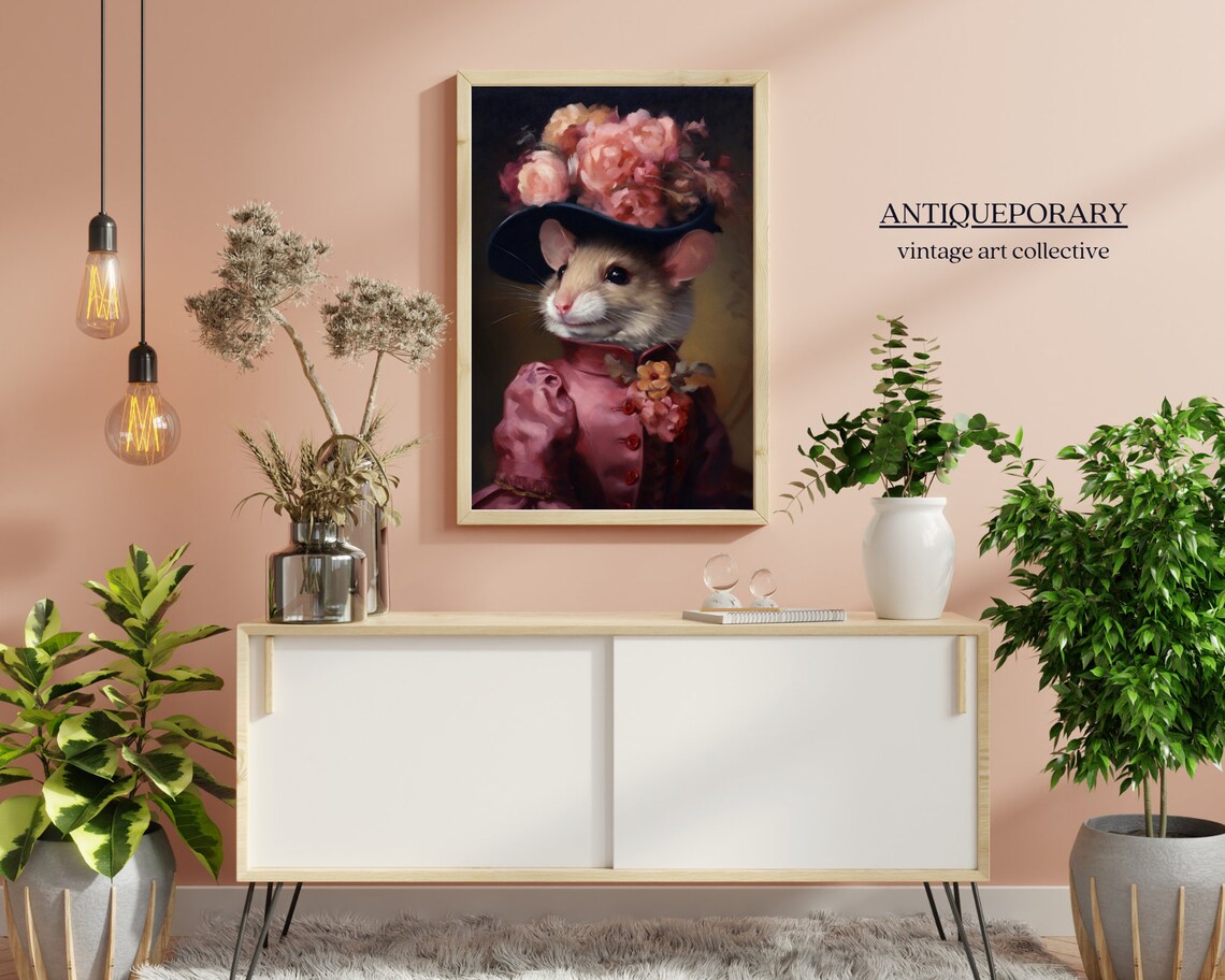 Royal Mouse Lady Portrait Pink Dress Flower Hat Victorian Poster - Image 7