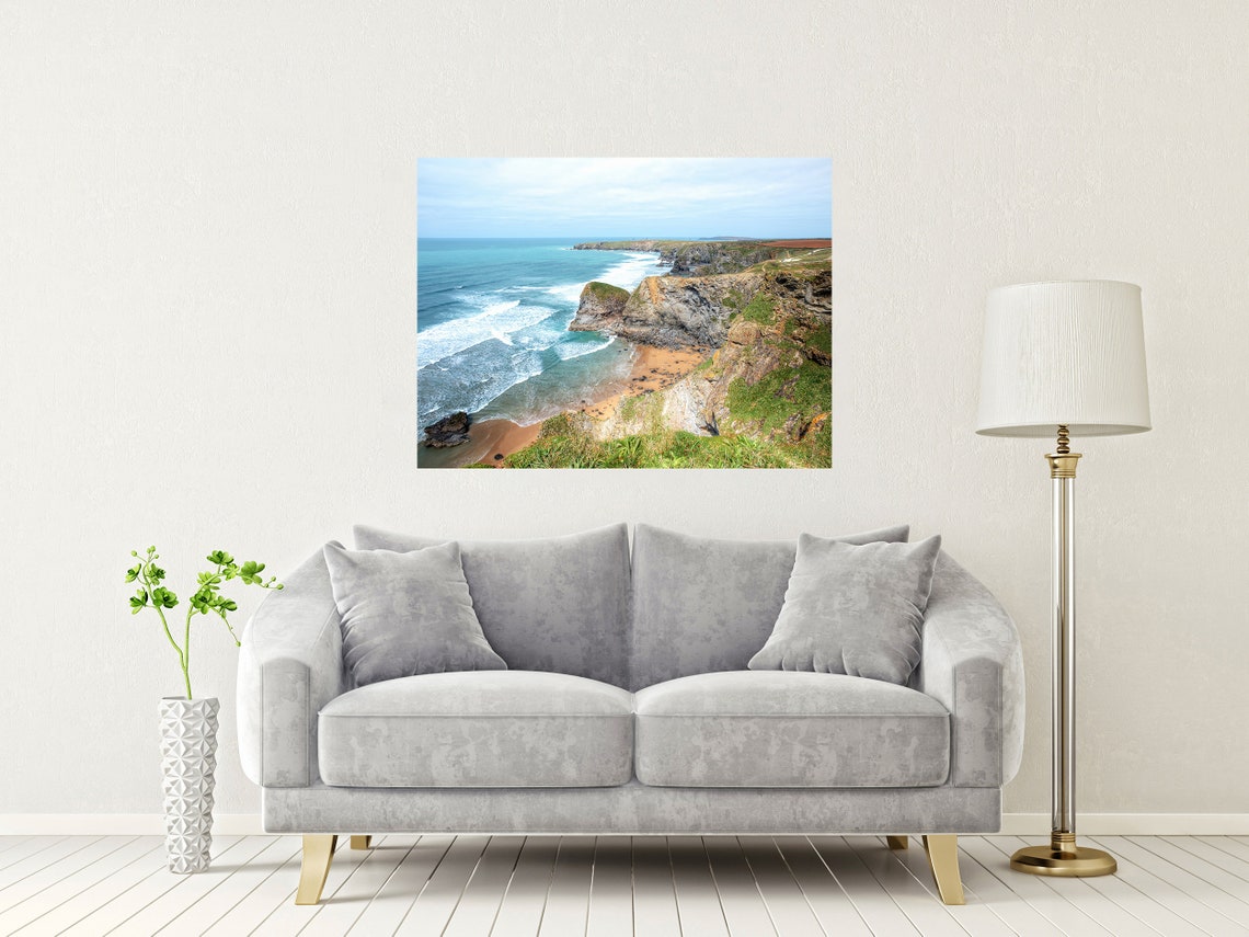 Dramatic Sea Cliffs with Turquoise Waves and Sandy Cove Poster - Image 2