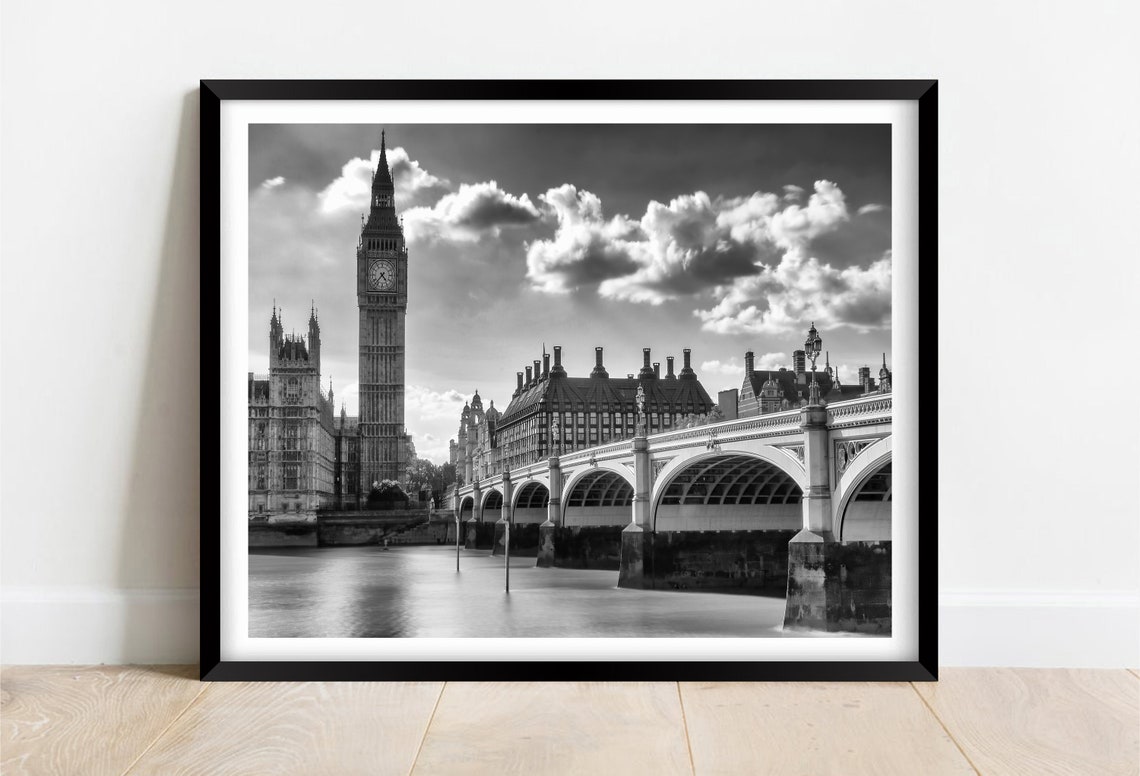 Westminster Bridge Big Ben And Parliament Black And White Poster