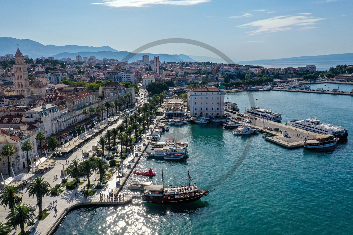Split Croatia Dalmatia Harbour Waterfront Aerial View Poster - Image 3