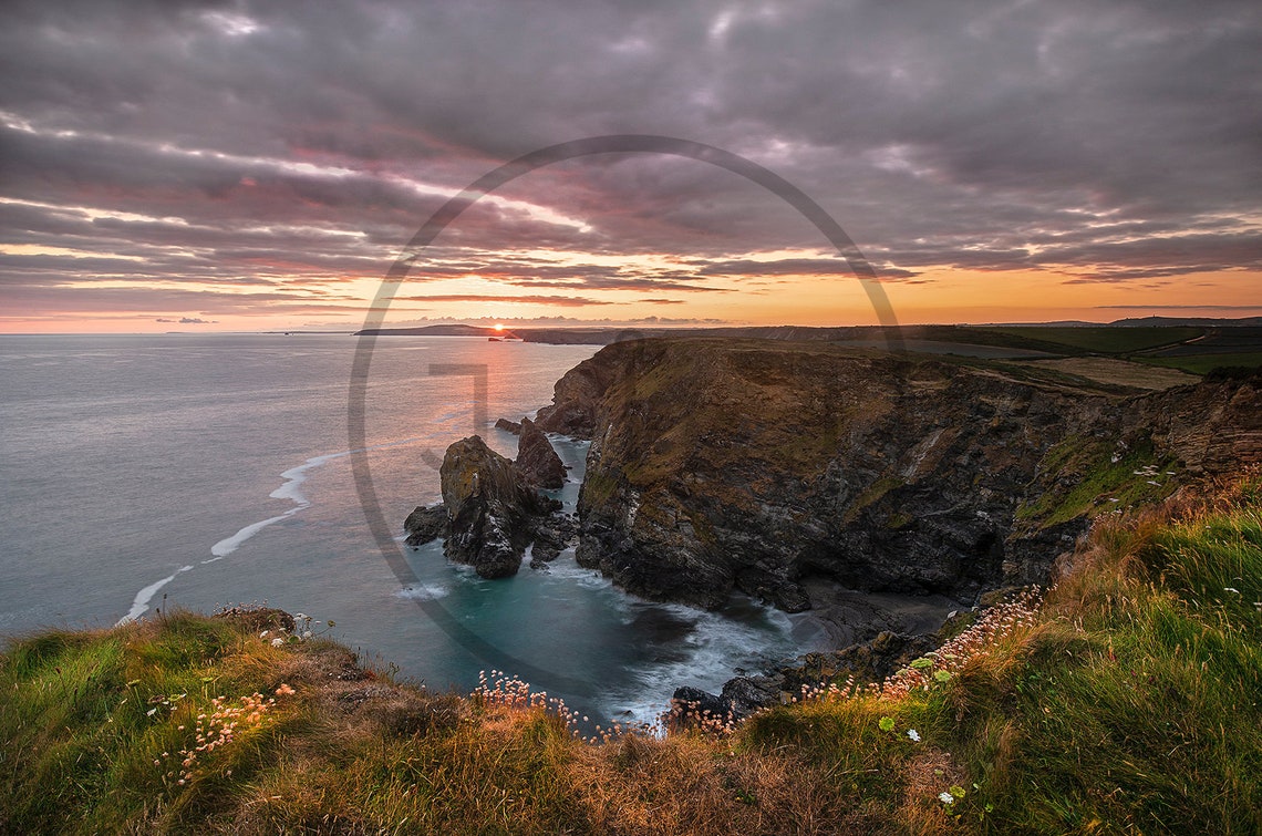 Hells Mouth Cliffs Cornwall Dramatic Sunset Over The Sea Poster - Image 3