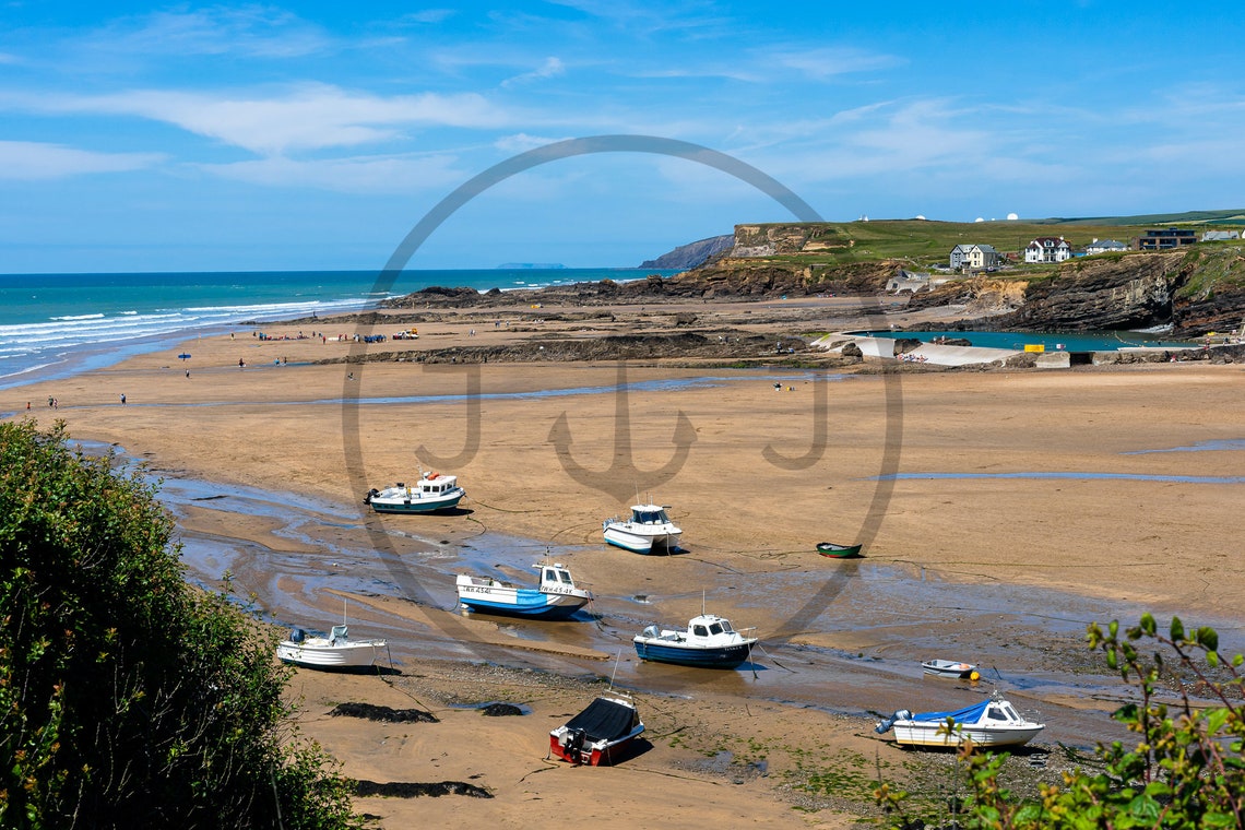 Bude Beach Bude Stratton Cornwall Summer Low Tide Boats Poster - Image 3