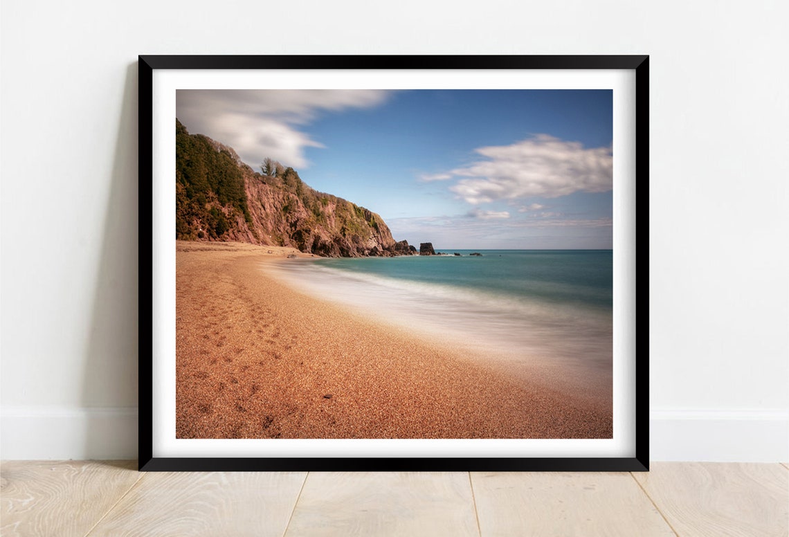 Blackpool Sands Devon Red Sandstone Cliffs Seaside Beach Poster