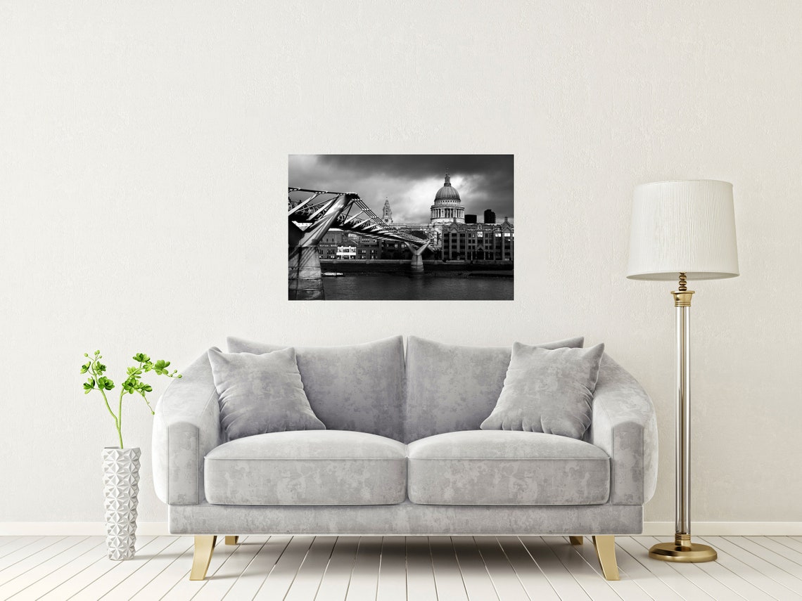 Millennium Bridge St Pauls Cathedral Dramatic Black White Poster - Image 2