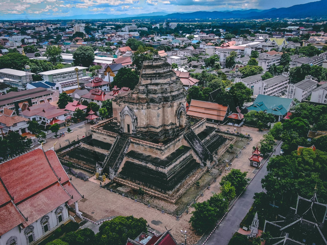 Chiang Mai Thailand Ancient Temple Ruins Aerial Old City View Poster - Image 3
