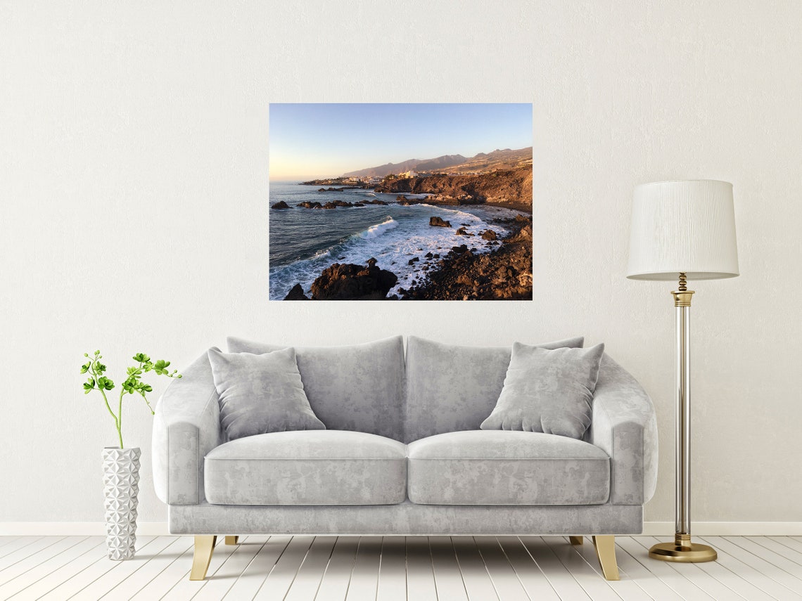 Santa Cruz de Tenerife Rocky Coast Sunset with Ocean Waves Poster - Image 2