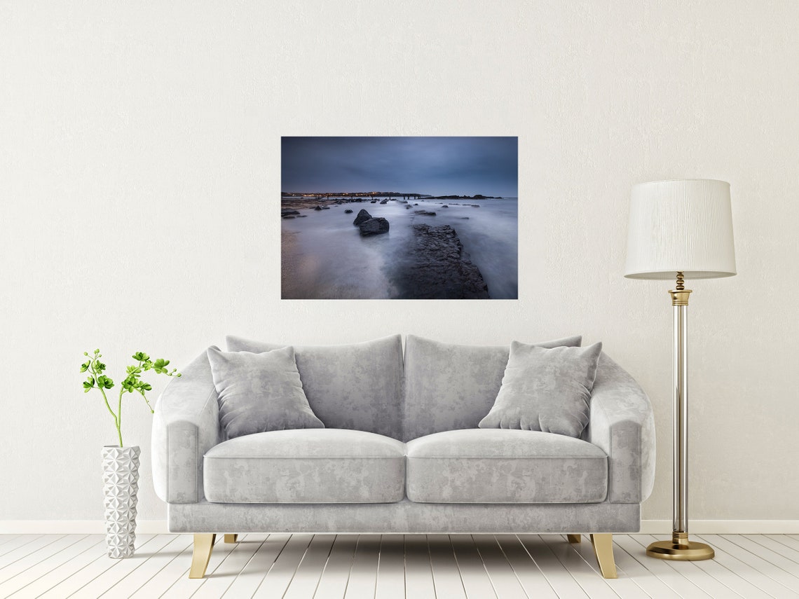 Ballycastle Shore Lights Glowing At Blue Hour County Antrim Poster - Image 2