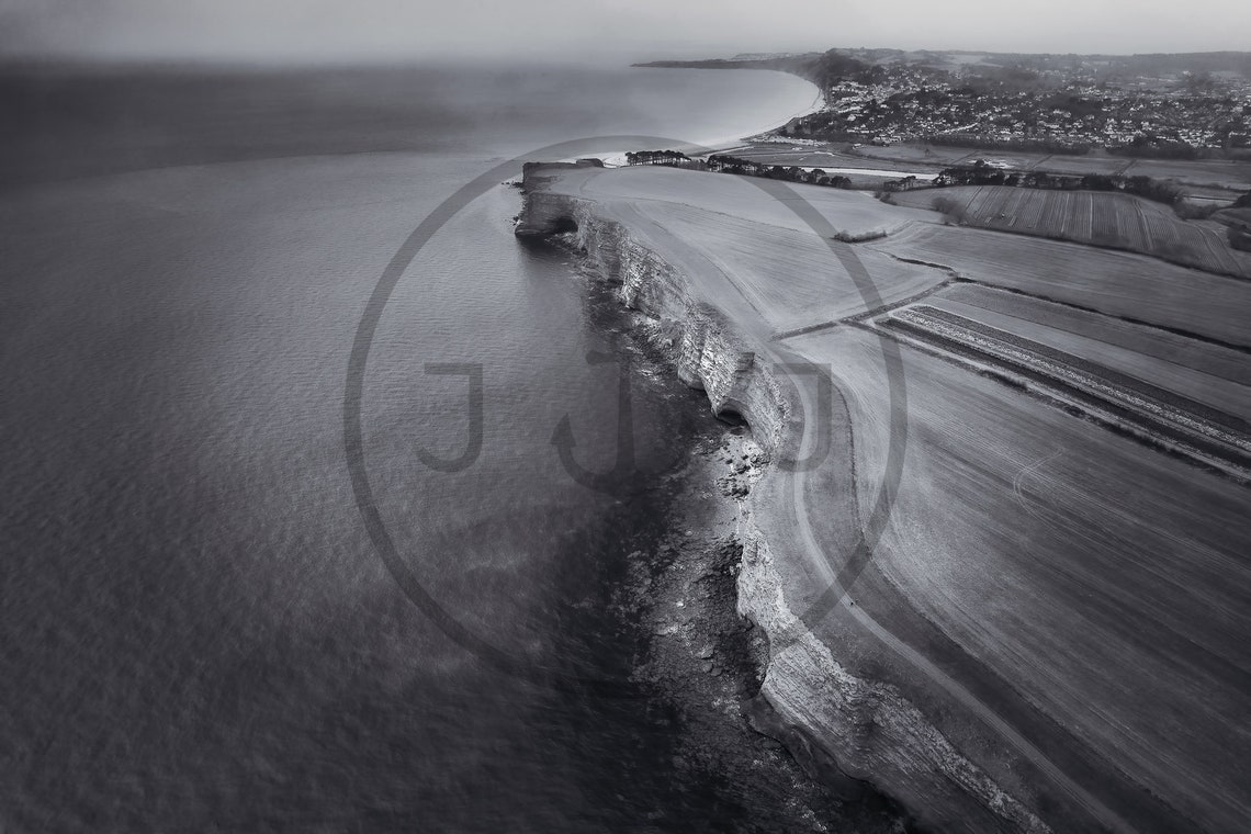 Devon White Cliffs Black And White Aerial Photography Poster - Image 3