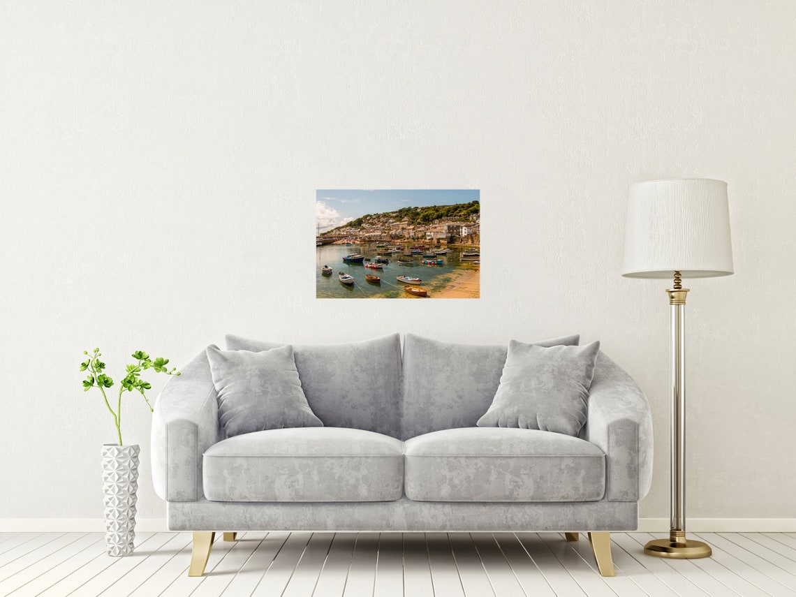 Mousehole Cornwall Fishing Village Harbour Boats Sunny Poster - Image 2