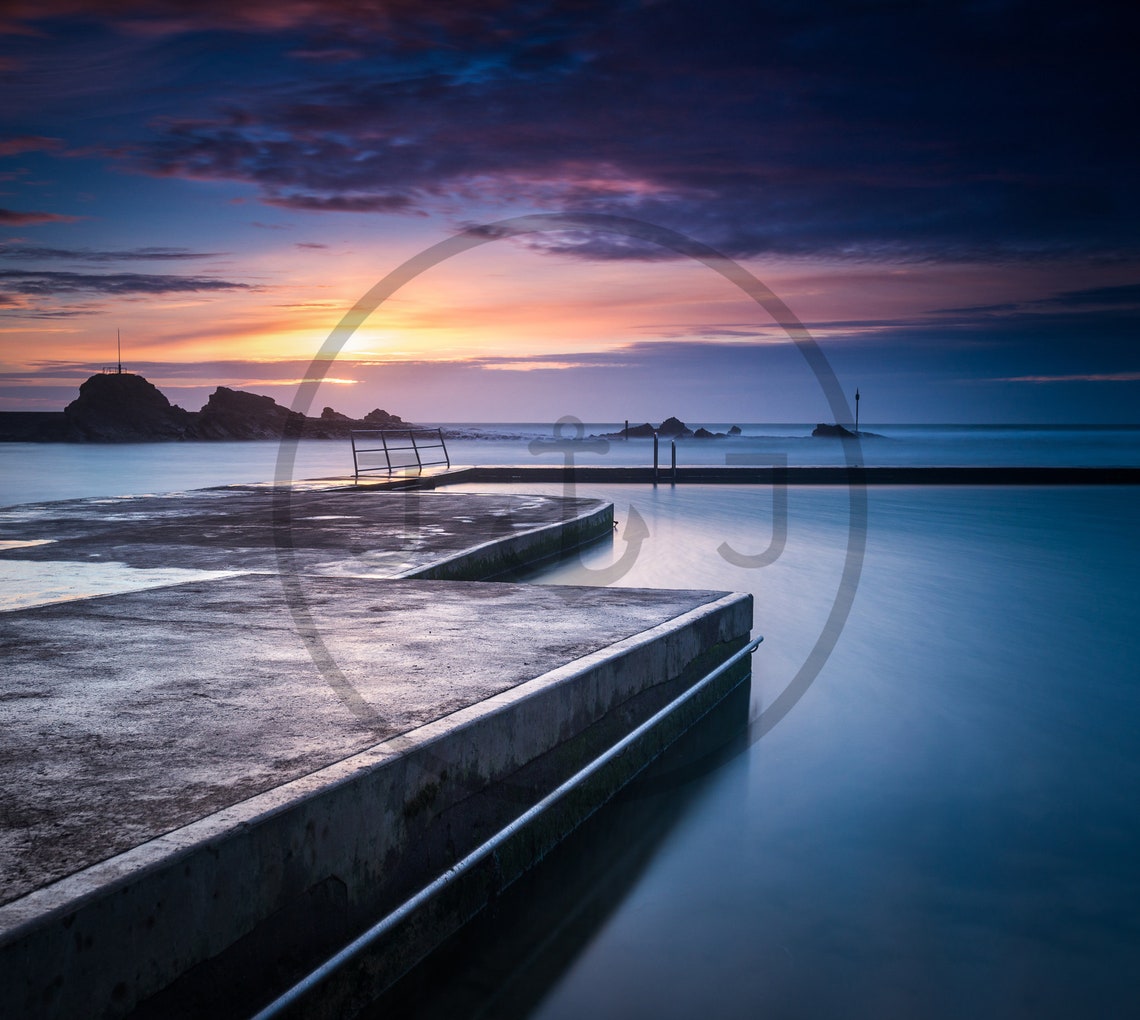 Summerleaze Beach Bude Cornwall Sea Pool Dramatic Sunset Poster - Image 3