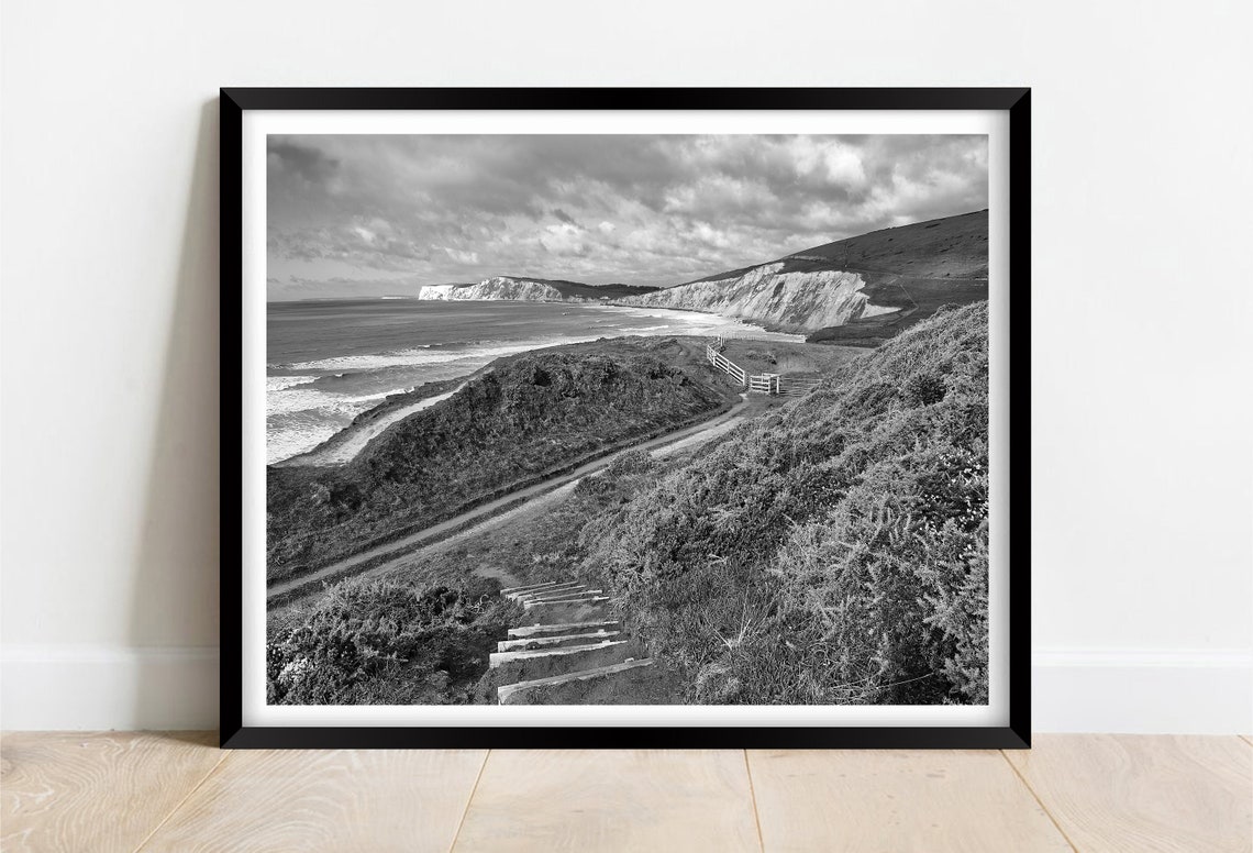 Compton Bay Isle Of Wight Black And White Chalk Cliffs Poster