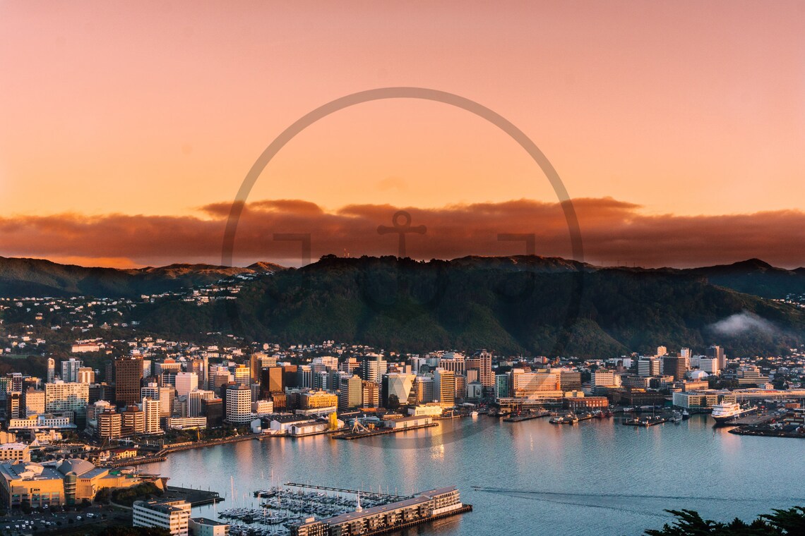 Wellington Harbour New Zealand At Sunset Panoramic View Poster - Image 3