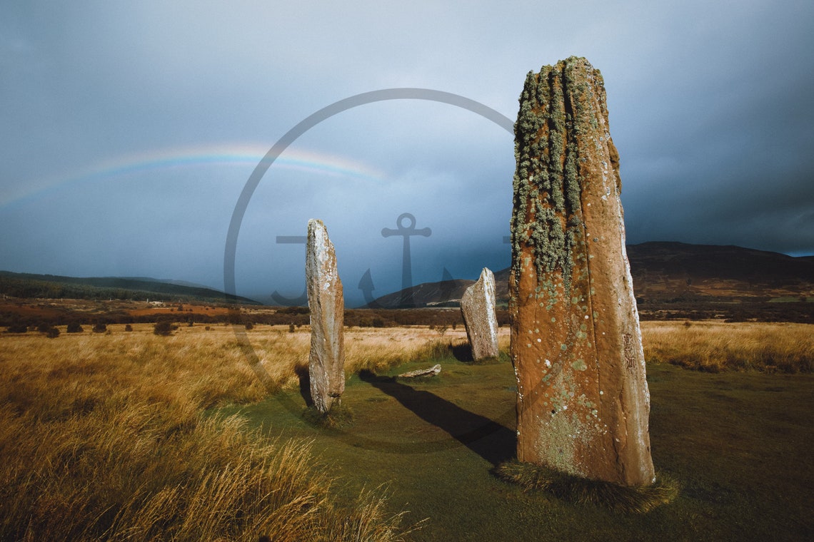 Machrie Moor Standing Stones Isle Of Arran Rainbow Sky Poster - Image 3