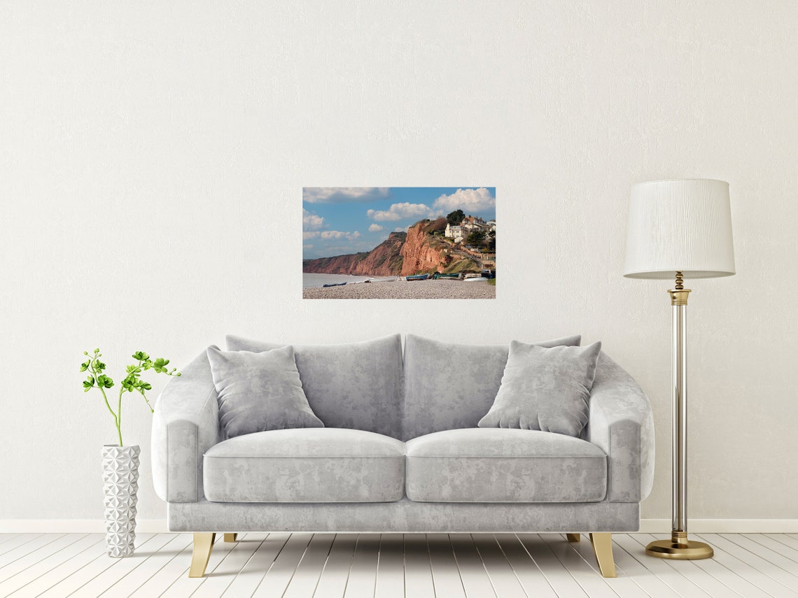 Budleigh Salterton Devon Red Cliffs Shingle Beach Boats Poster - Image 2