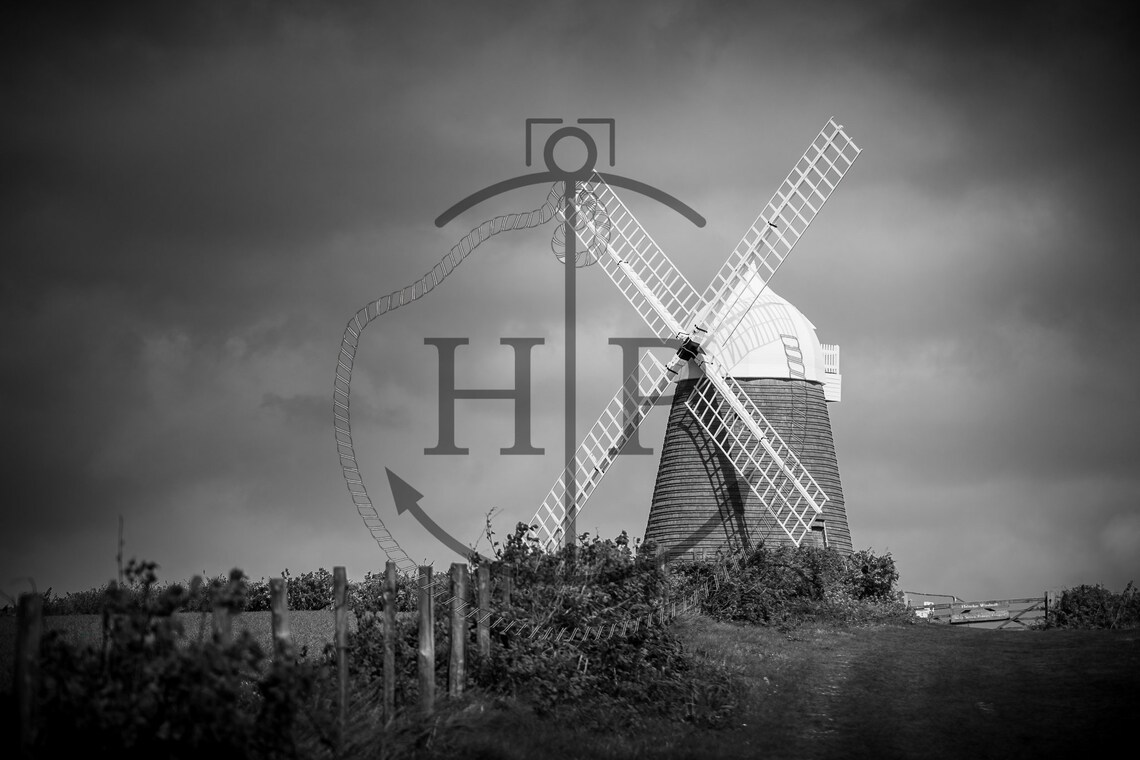 Halnaker Windmill West Sussex Black and White Storm Sky Poster - Image 3