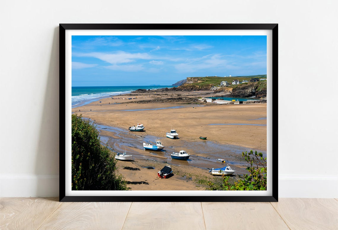 Bude Beach Bude Stratton Cornwall Summer Low Tide Boats Poster