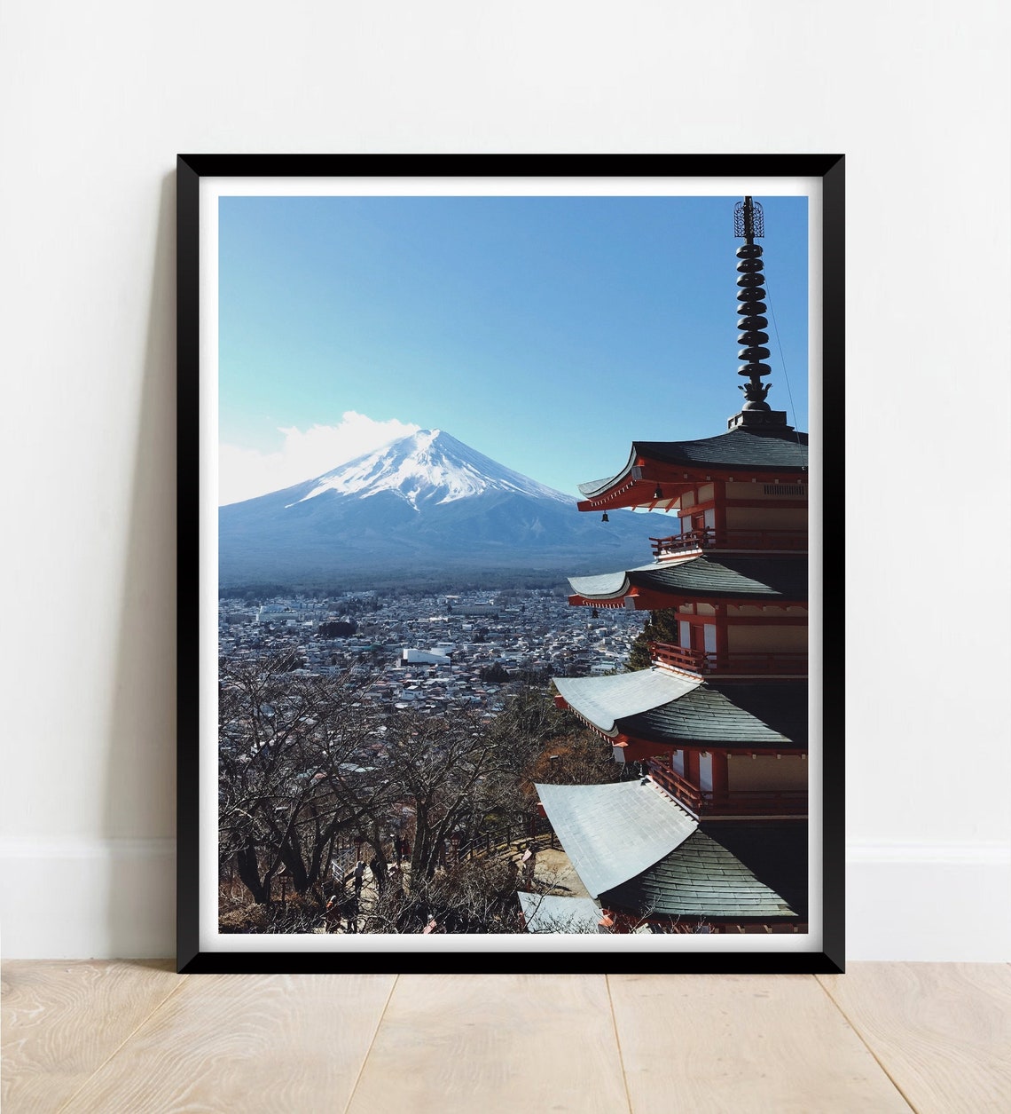 Mount Fuji Japan Sacred Snow Capped Peak Pagoda Temple Poster