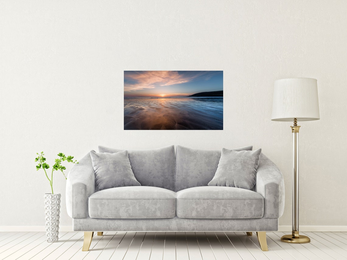 Saunton Sands North Devon Golden Sunset Beach Reflections Poster - Image 2