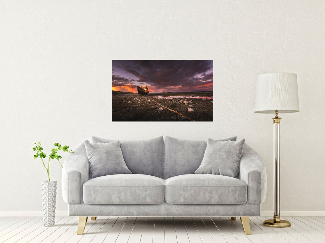 Roa Island Rampside Cumbria Beached Boat Stormy Sunset Print - Image 2