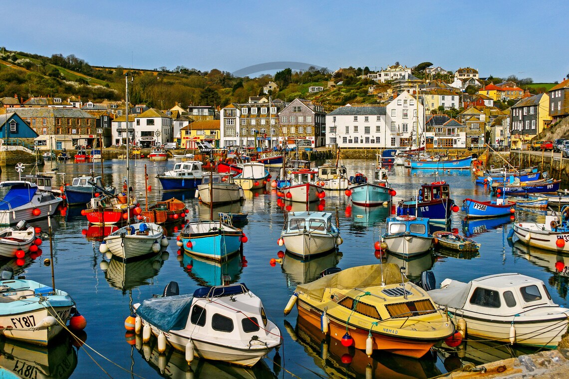 Mevagissey Harbour Cornwall Colorful Fishing Boats Reflections Poster - Image 3