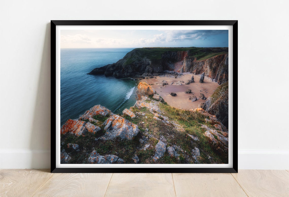 Flimston Bay Pembrokeshire Wales Clifftop Cove Sunset View Poster