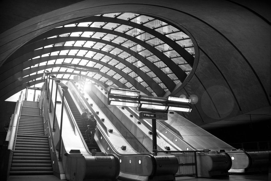 London Underground Escalators Black And White Station Poster - Image 3
