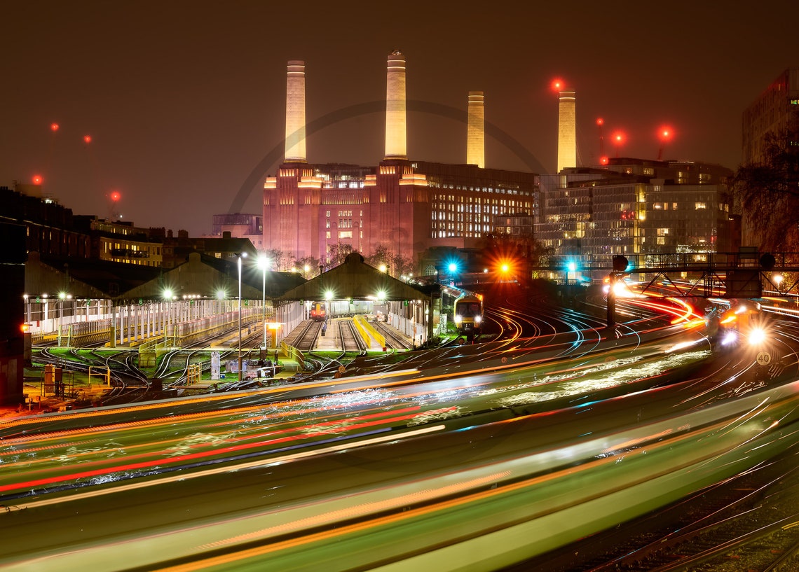 Battersea Power Station London City Night Long Exposure Poster - Image 3