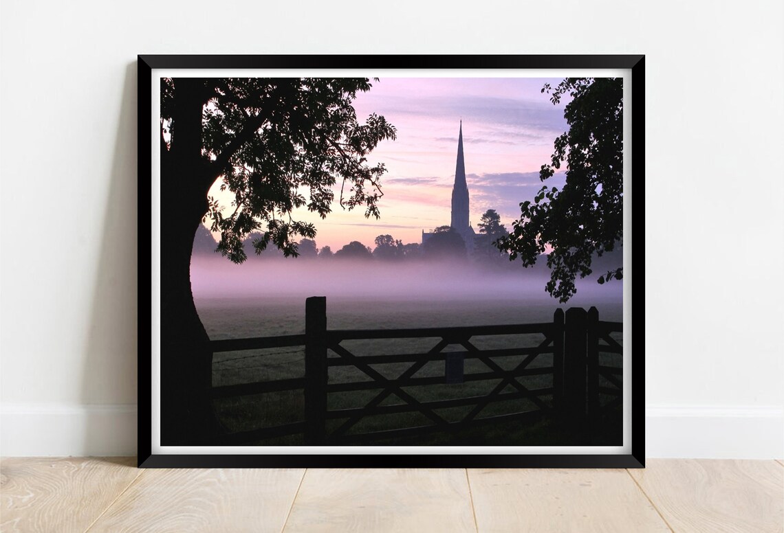 Salisbury Cathedral Misty Sunrise Art Print