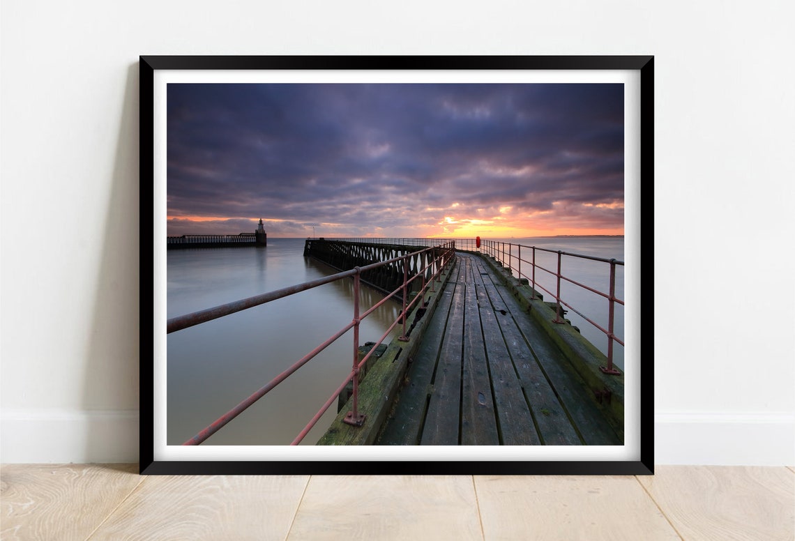 Blyth East Pier Northumberland Sunset Wooden Walkway Dusk Poster