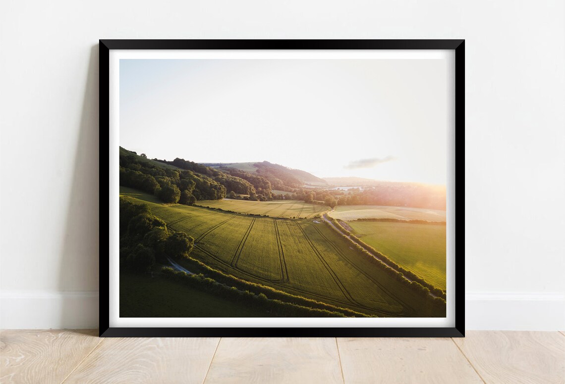 Midhurst West Sussex Green Hills At Golden Hour Fields Poster
