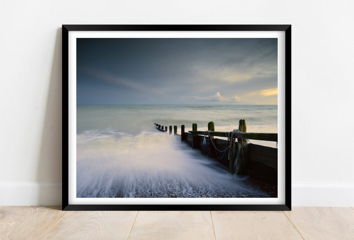 Climping Beach West Sussex Sunset Groyne Waves Long Exposure Poster