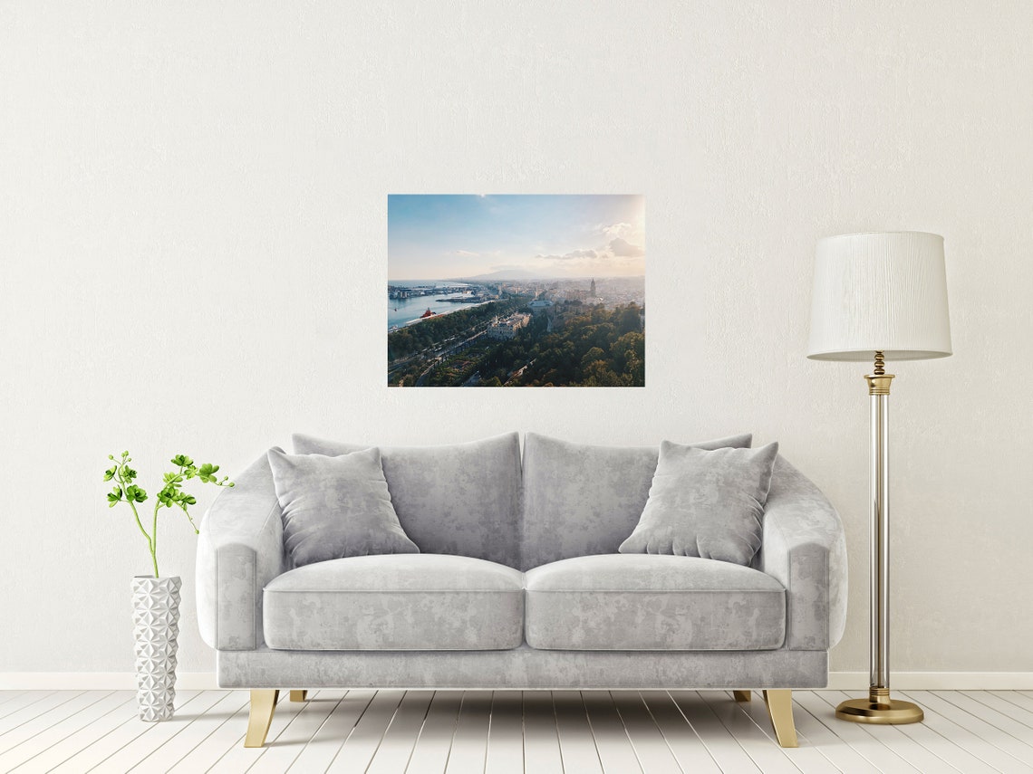 Malaga Spain Sunset Aerial City View Port Cathedral Glow Poster - Image 2