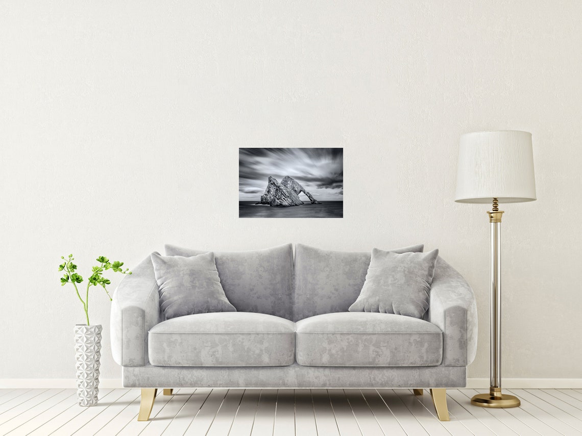 Bow Fiddle Rock Natural Sea Arch Long Exposure Black and White Poster - Image 2