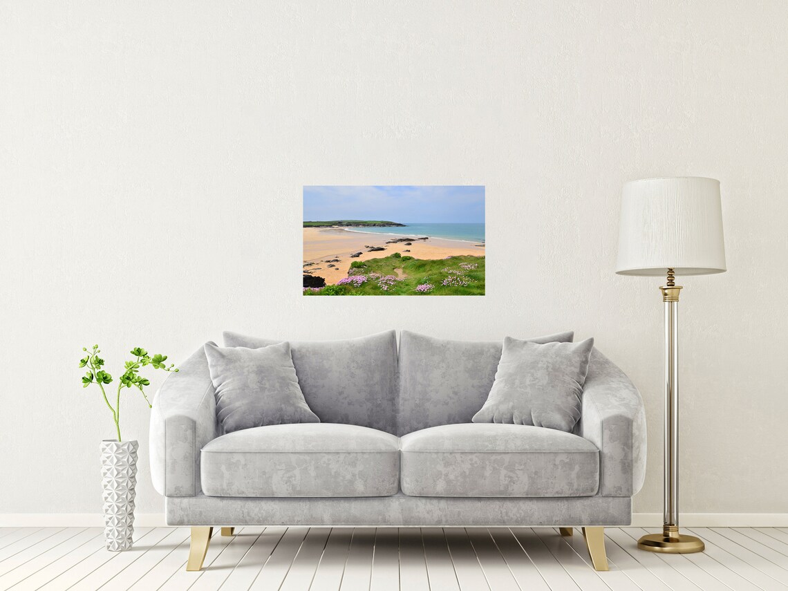 Harlyn Bay Cornwall Golden Beach Sea Thrift Wildflowers Poster - Image 2