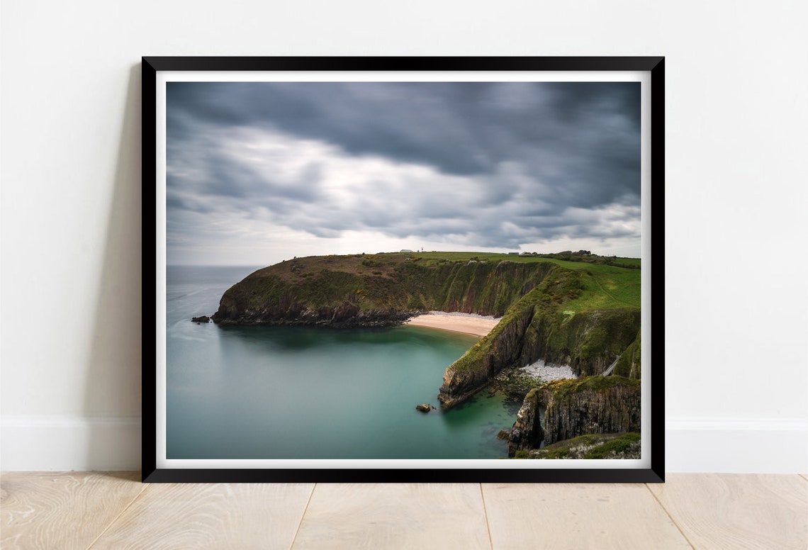 Manorbier Beach Pembrokeshire Wales Stormy Clouds Coastal Print