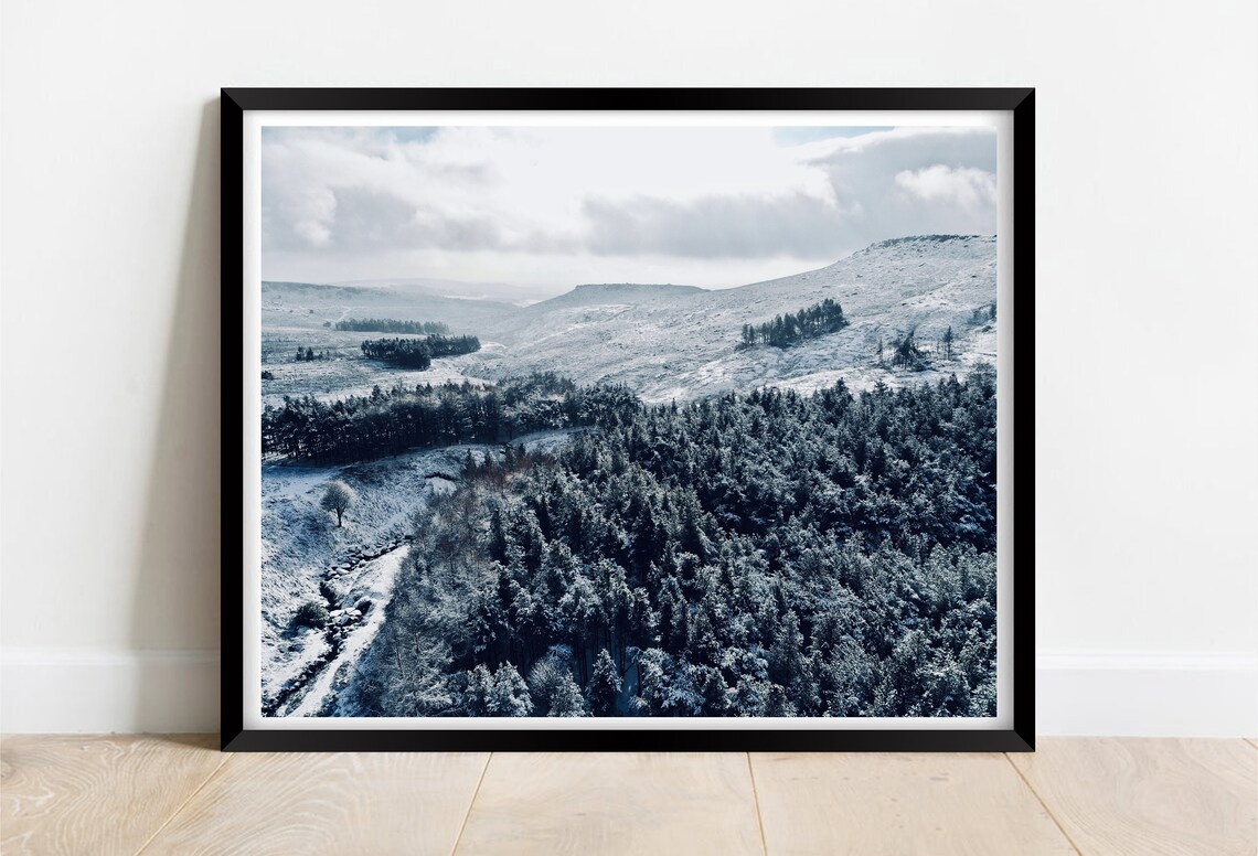 Snow Covered Burbage Valley And Pines In Winter Aerial View Poster