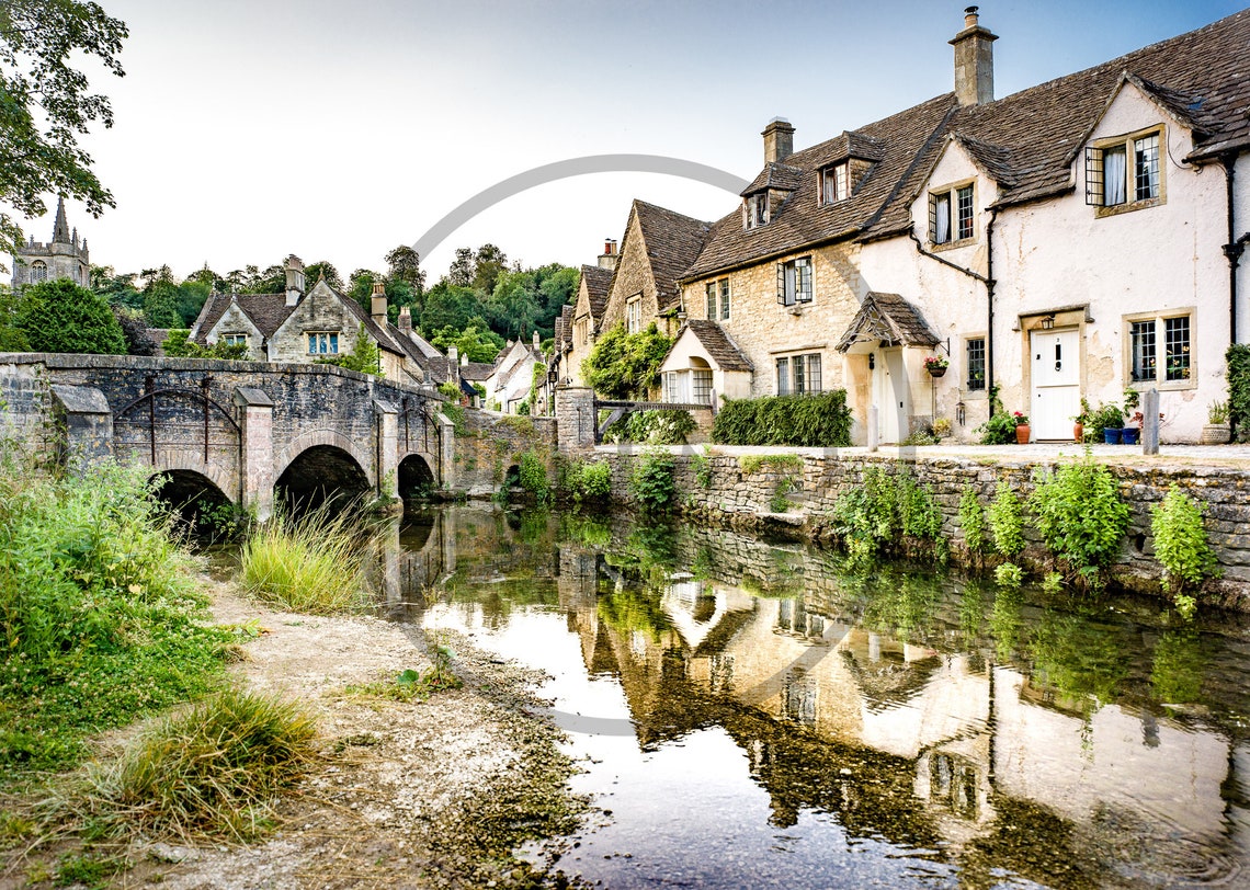 Castle Combe Wiltshire Stone Cottages Bridge River Reflection Poster - Image 3