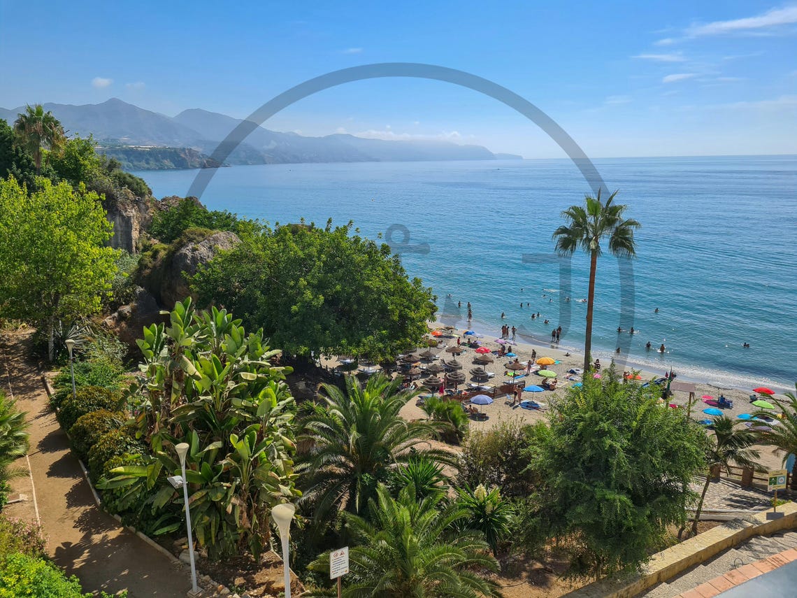 Lush Cove Beach Colorful Umbrellas Palms Clear Blue Sea Poster - Image 3