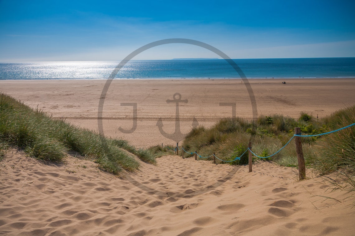 Woolacombe Beach Devon Sandy Dunes Path Blue Summer Coast Poster - Image 3