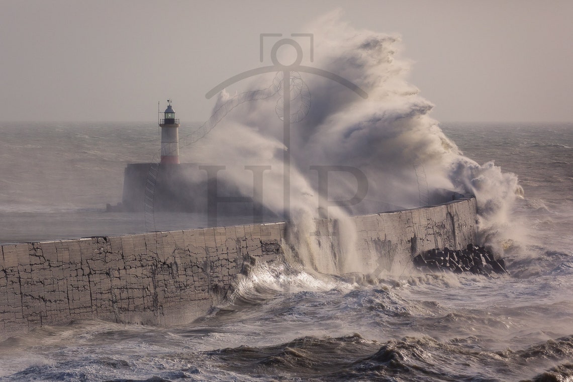 Newhaven Harbour Lighthouse Giant Storm Wave Breakwater Poster - Image 3