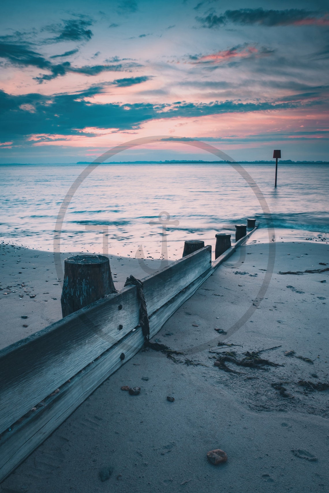 Hayling Island Hampshire Beach Wooden Groyne At Pastel Sunrise Poster - Image 3