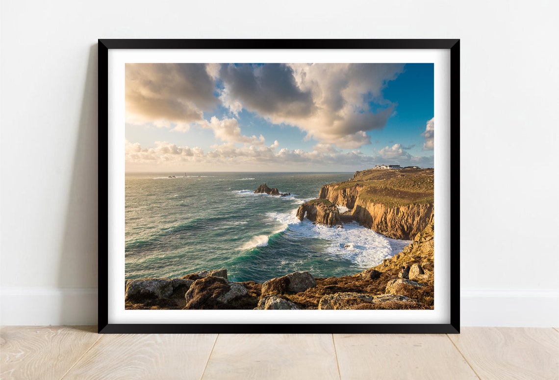 Lands End Cornwall Sunset Cliffs Lighthouse Ocean View Poster
