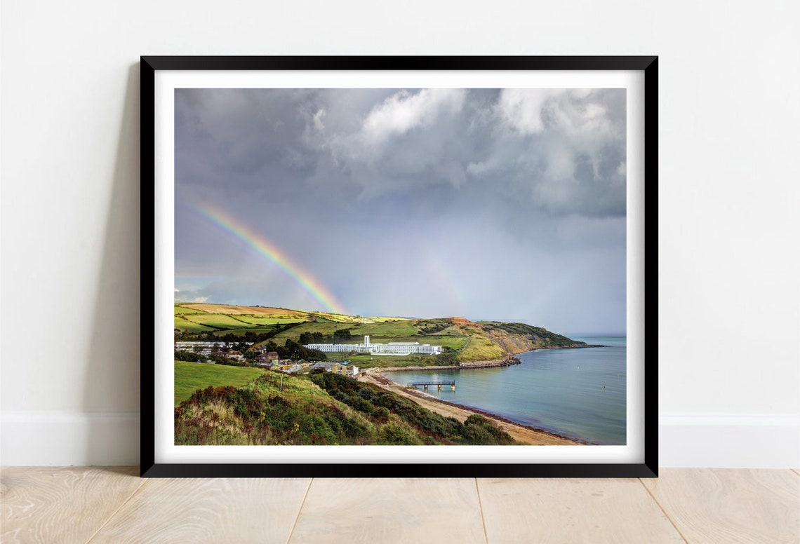Rainbow Over Bowleaze Cove Green Hills Weymouth Dorset Poster