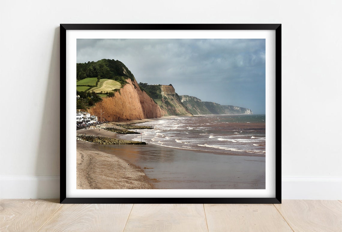 Sidmouth Devon Beach Red Cliffs East Surf Seaside Town Poster