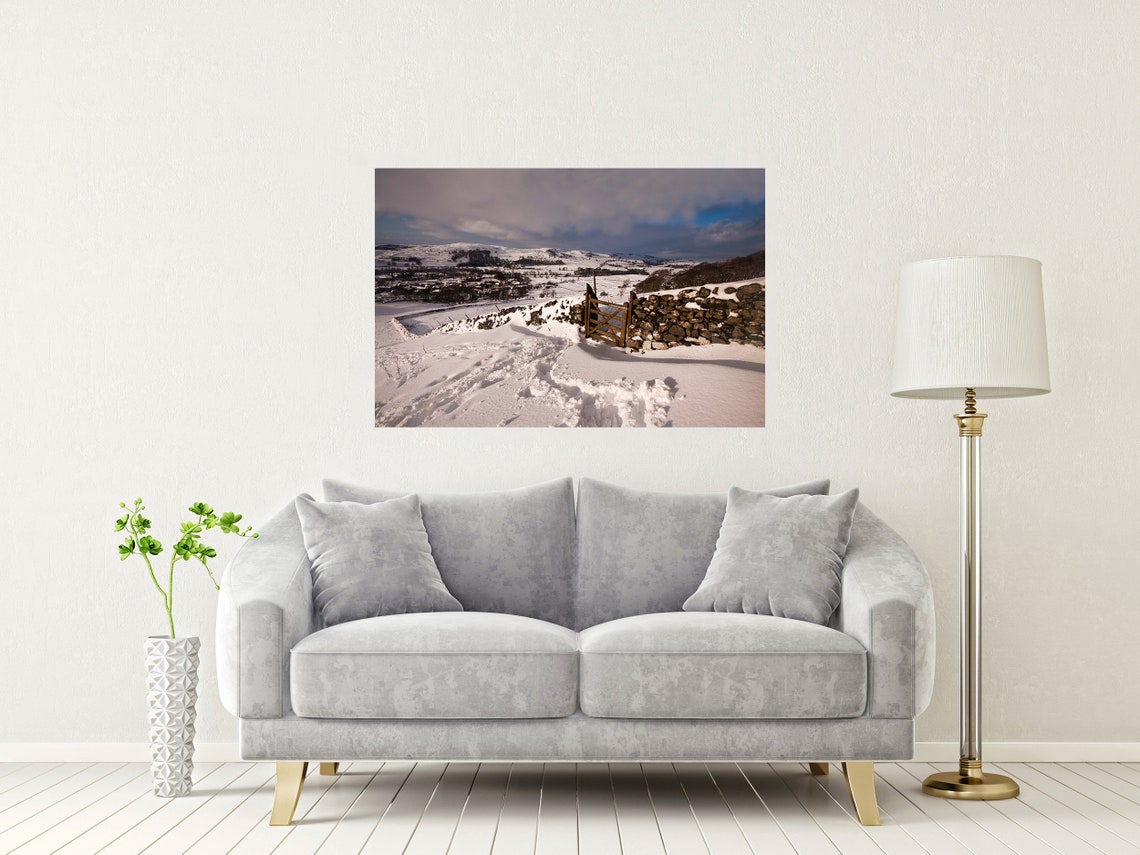 Settle Yorkshire Dales Snowy Winter Gate Stone Wall Hills Poster - Image 2