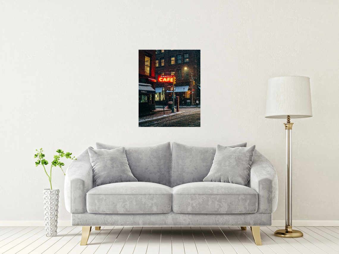 Fanelli Cafe Neon Sign In Snowy New York Night Street Poster - Image 2