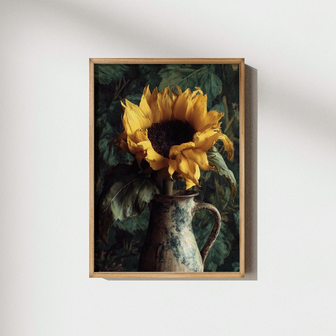 Vintage Sunflower in Ceramic Pitcher Floral Still Life Poster