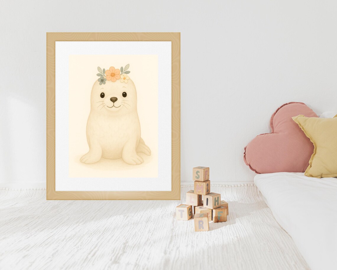 Floral Seal Nursery Wall Art, Baby Room Decor - Image 3
